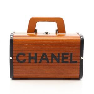 Chanel Coco Mark Handbag, Leather and Wood, Women's, Black
